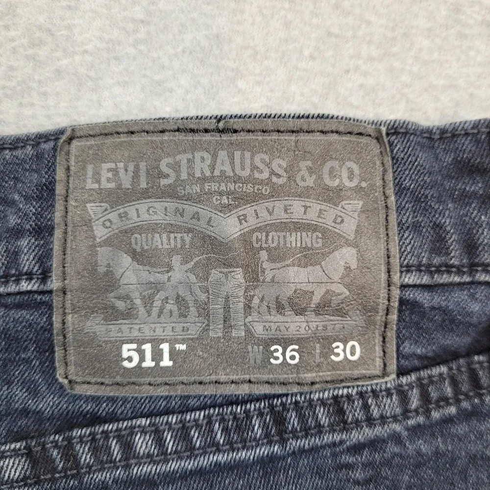 Levi's 511 Slim Fit‎ Jeans Mens 36x30 Black Denim Stretch 04511-2371